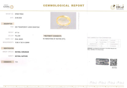 Yellow Sapphire - 4.11 Carats (Pukhraj - 4.48 Ratti)