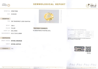 Yellow Sapphire (Pukhraj) - 3.99 Carats