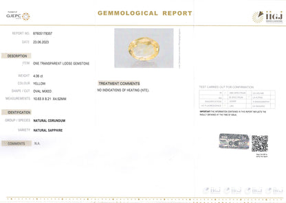 Yellow Sapphire - 4.06 Carats (Pukhraj - 4.43 Ratti)