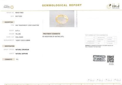Yellow Sapphire - 8.47 Carats (Pukhraj - 9.23 Ratti)
