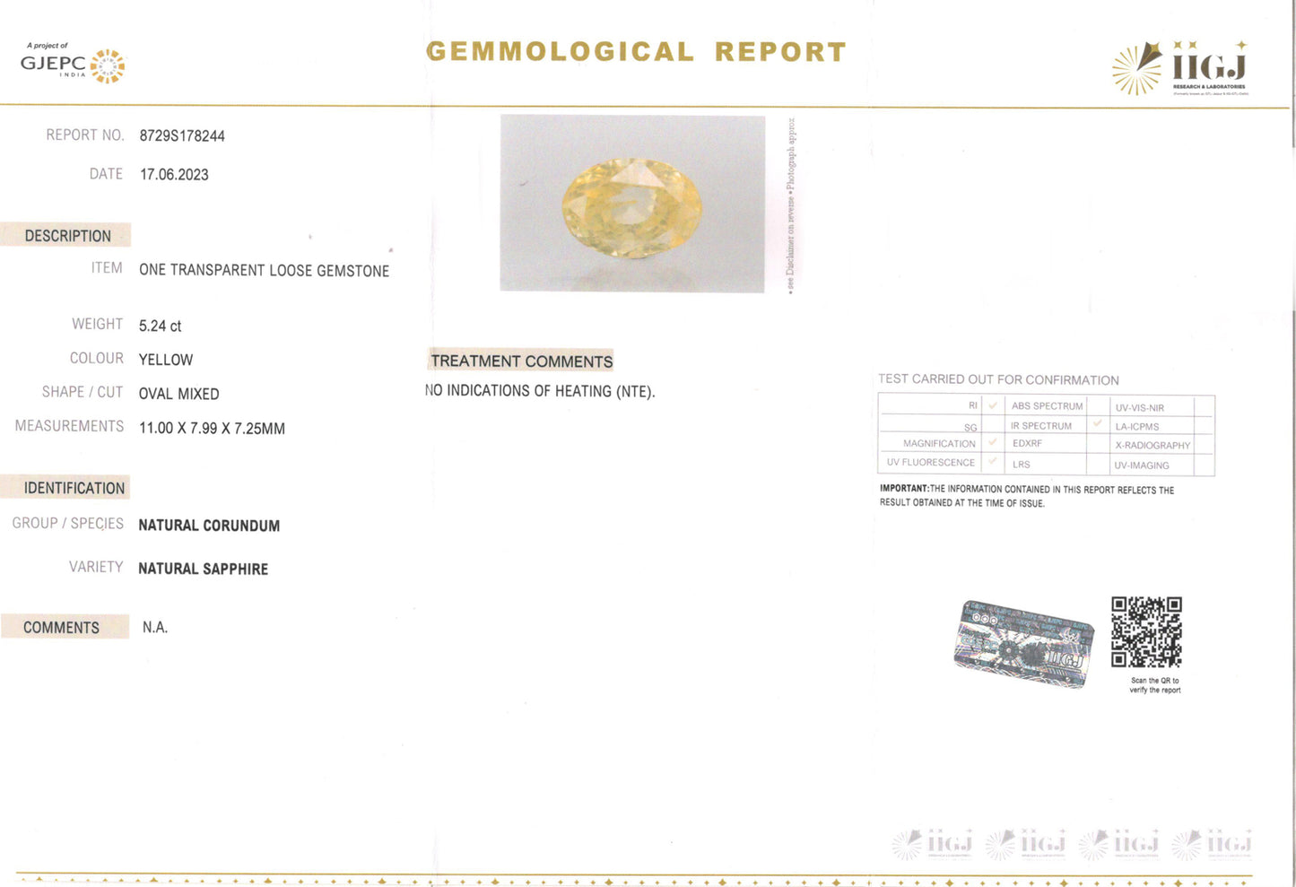 Yellow Sapphire - 5.24 Carats (Pukhraj - 5.71 Ratti)