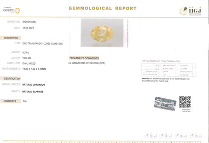 Yellow Sapphire - 5.24 Carats (Pukhraj - 5.71 Ratti)