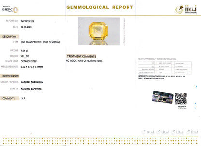 Yellow Sapphire - 4.64 Carats (Pukhraj - 5.06 Ratti)