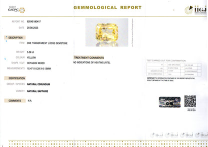 5.56 Carats Octagon Yellow Sapphire