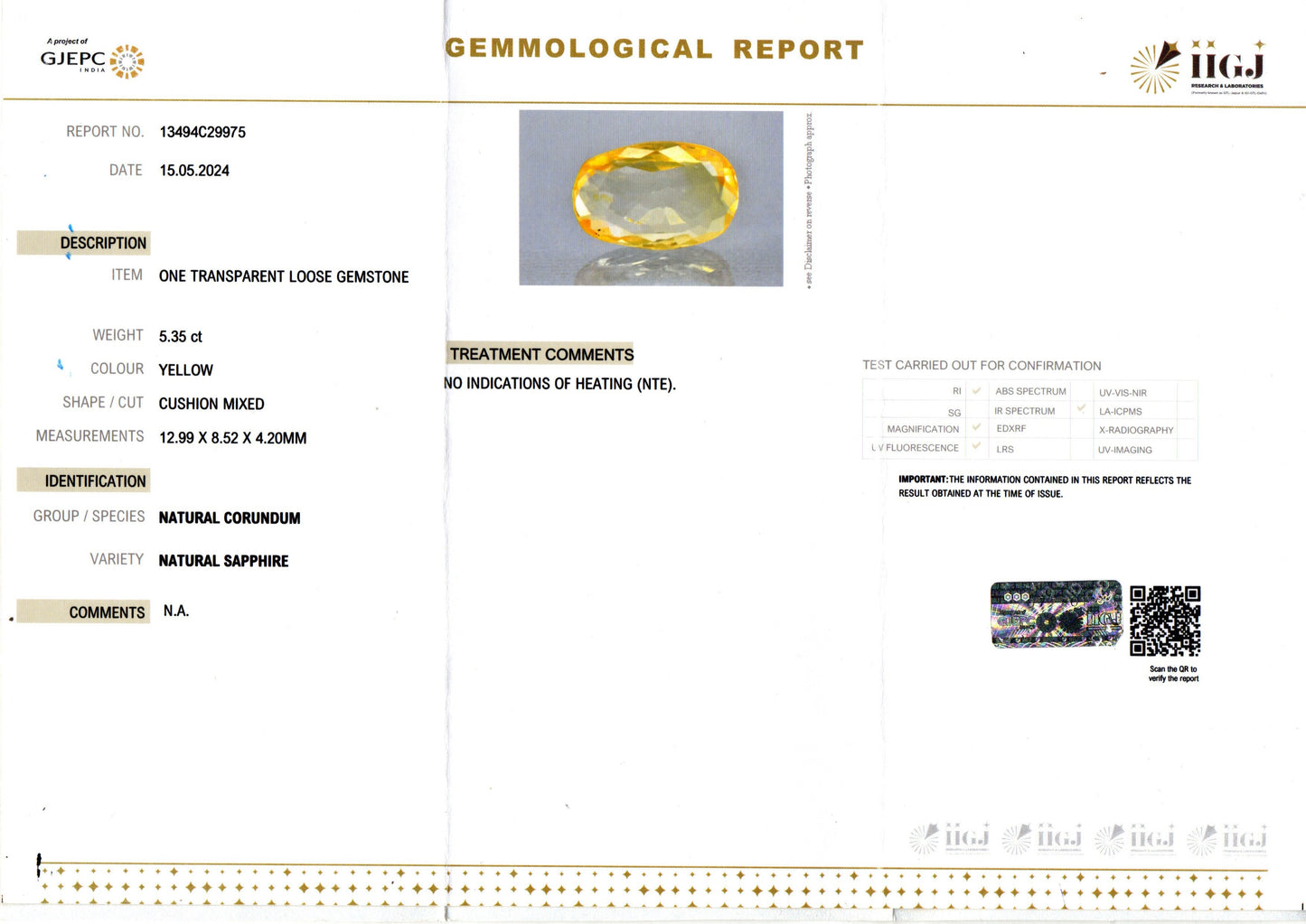 Yellow Sapphire - 5.35 Carats (Pukhraj - 5.83 Ratti)