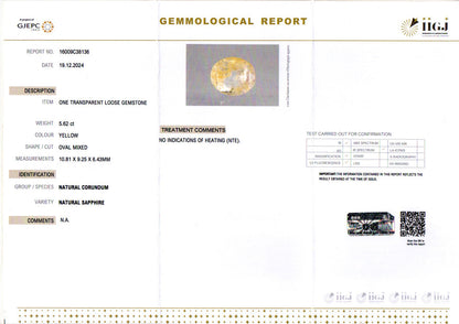 Yellow Sapphire - 5.62 Carats (Pukhraj - 6.13 Ratti)