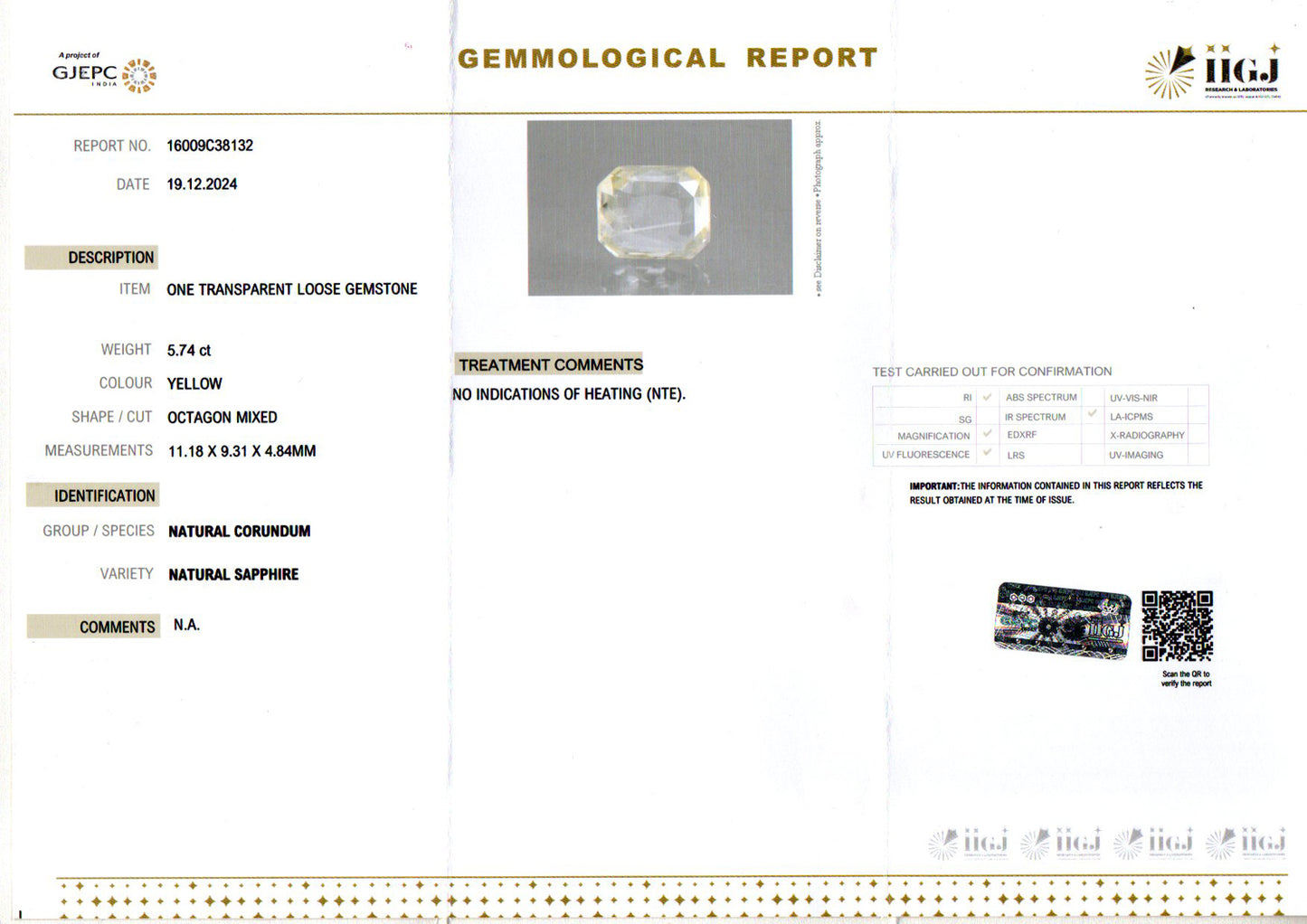 Yellow Sapphire - 5.74 Carats (Pukhraj - 6.26 Ratti)