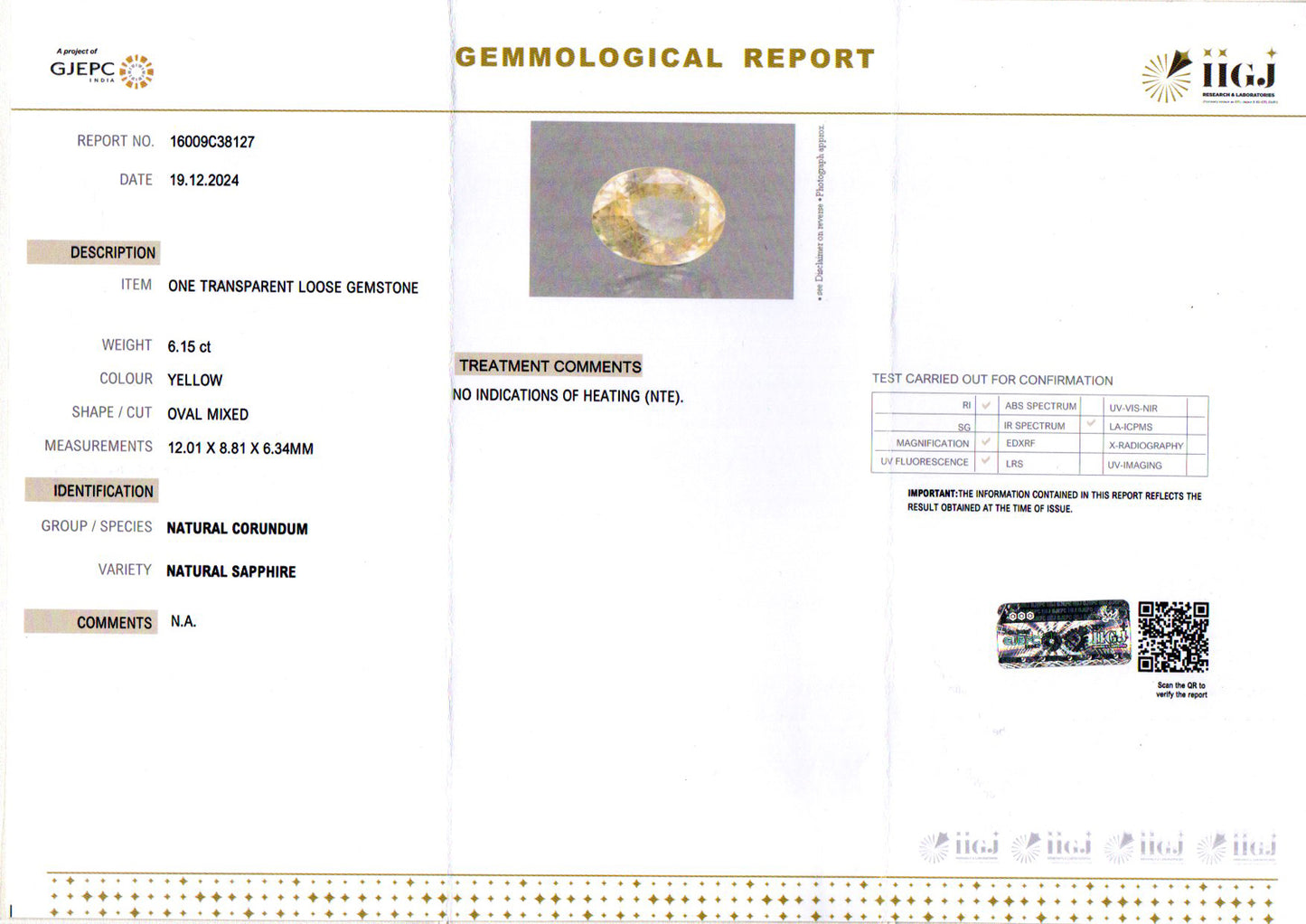 Yellow Sapphire - 6.15 Carats (Pukhraj - 6.70 Ratti)