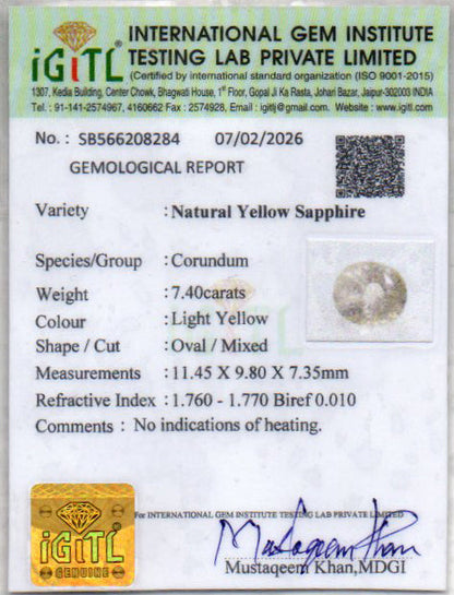 Yellow Sapphire (Pukhraj) Gemstone - 7.4 Carats