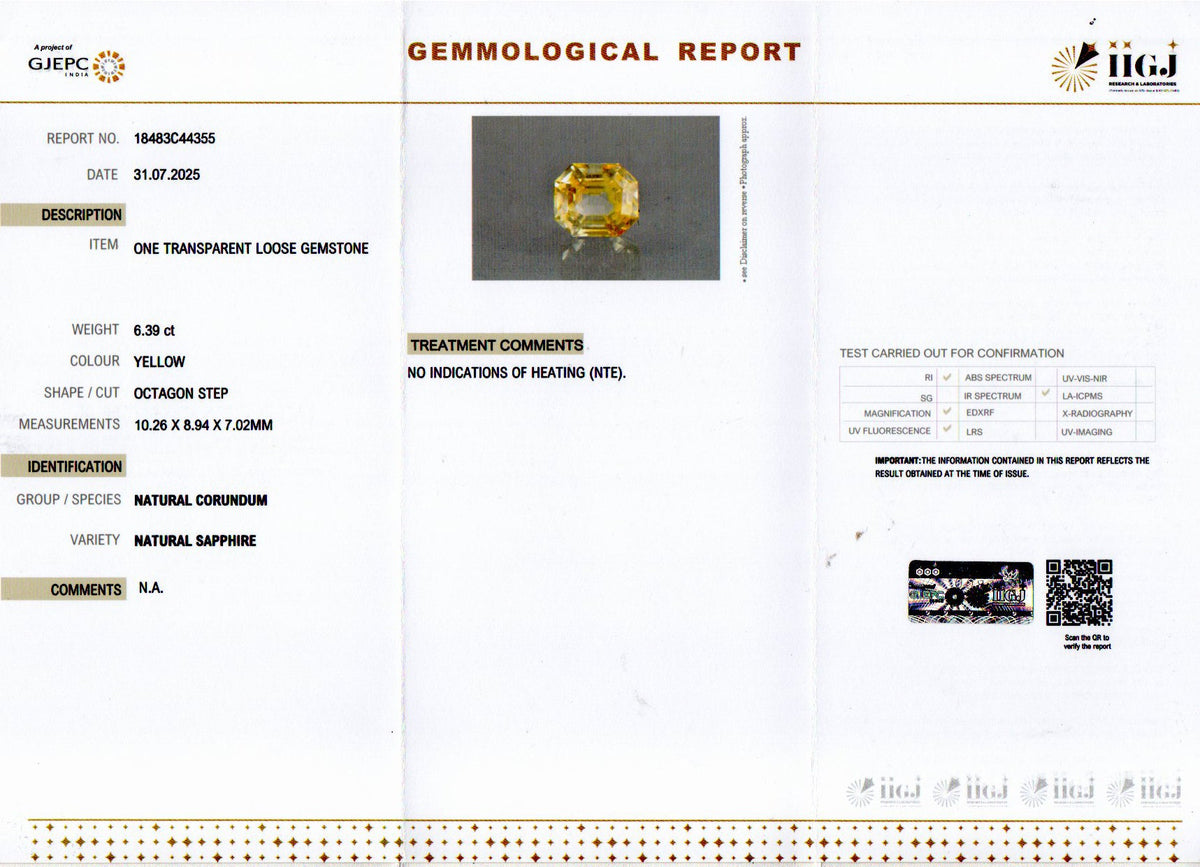 Yellow Sapphire (Pukhraj) Gemstone - 6.39 Carats
