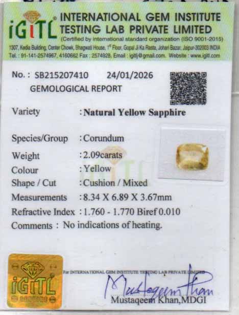Yellow Sapphire (Pukhraj) Gemstone - 2.09 Carats