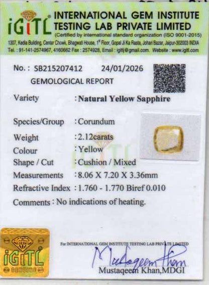 Yellow Sapphire (Pukhraj) Gemstone - 2.12 Carats