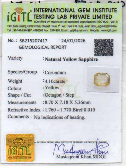 Yellow Sapphire (Pukhraj) Gemstone - 4.1 Carats