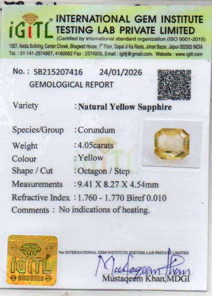 Yellow Sapphire (Pukhraj) Gemstone - 4.05 Carats
