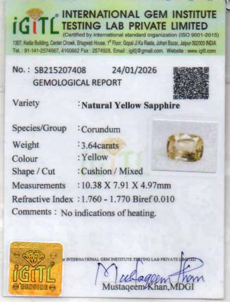 Yellow Sapphire (Pukhraj) Gemstone - 3.64 Carats