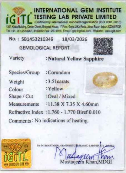 Yellow Sapphire (Pukhraj) Gemstone - 3.51 Carats