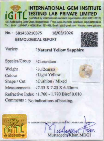 Yellow Sapphire (Pukhraj) Gemstone - 3.12 Carats