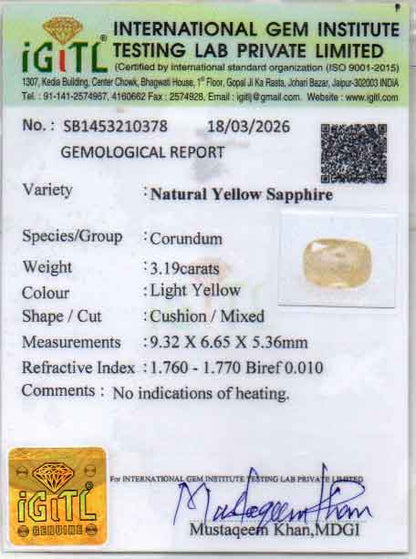 Yellow Sapphire (Pukhraj) Gemstone - 3.19 Carats