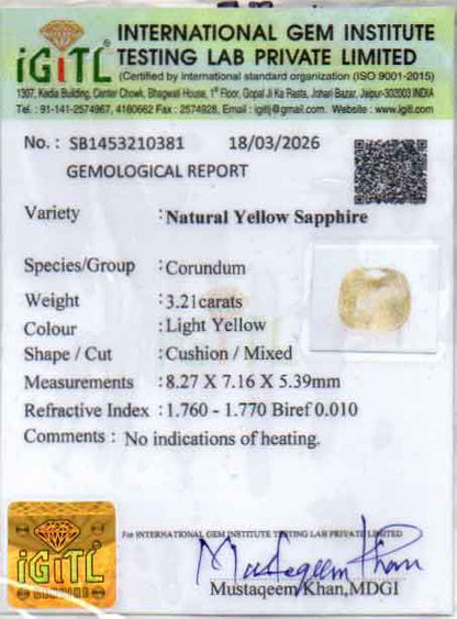 Yellow Sapphire (Pukhraj) Gemstone - 3.21 Carats