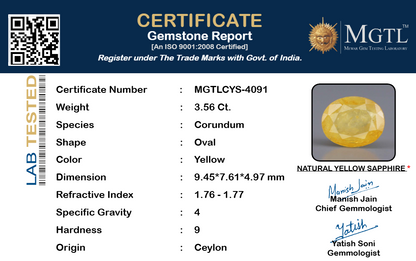 Yellow Sapphire (Pukhraj) Gemstone - 3.56 Carats