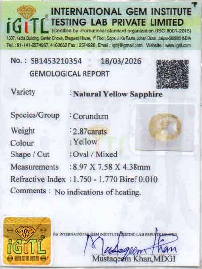 Yellow Sapphire (Pukhraj) Gemstone - 2.87 Carats