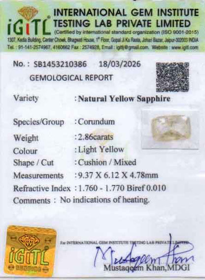 Yellow Sapphire (Pukhraj) Gemstone - 2.86 Carats