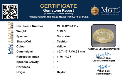 Yellow Sapphire (Pukhraj) Gemstone - 5.19 Carats