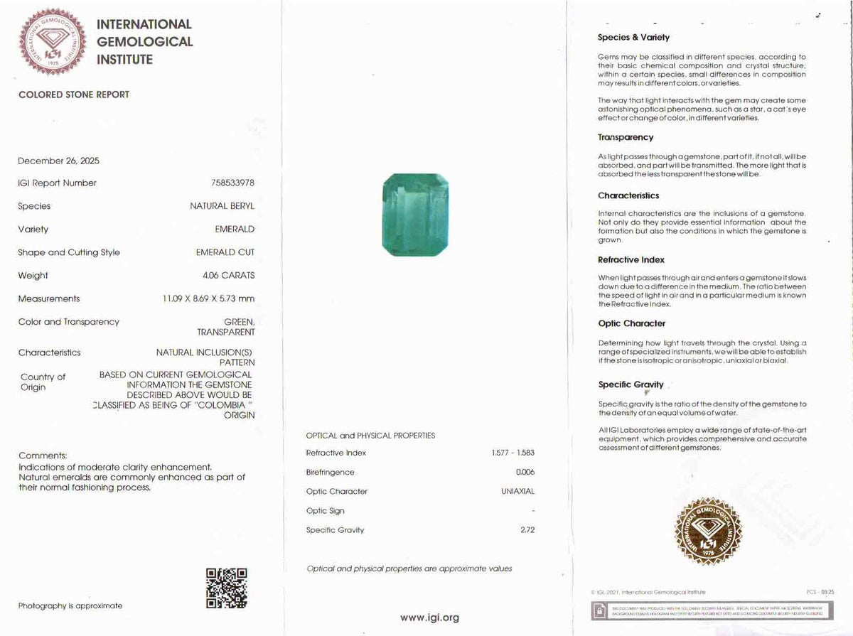 Emerald (Panna) Gemstone - 4.06 Carats