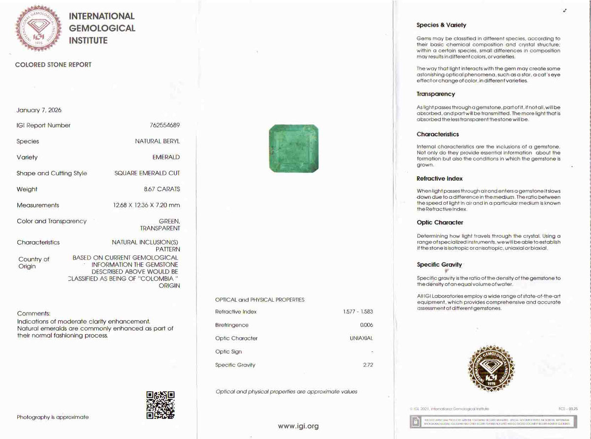 Emerald (Panna) Gemstone - 8.67 Carats