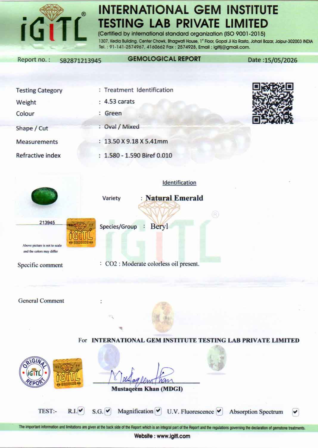 Emerald (Panna) Gemstone - 4.53 Carats