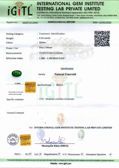 Emerald (Panna) Gemstone - 4.53 Carats