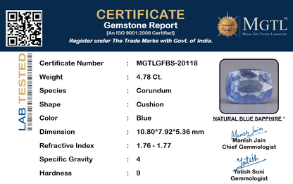 Blue Sapphire (Neelam) Gemstone - 4.78 Carats