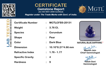Blue Sapphire (Neelam) Gemstone - 3.76 Carats