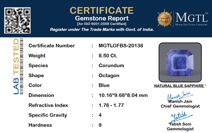 Blue Sapphire (Neelam) Gemstone - 8.50 Carats