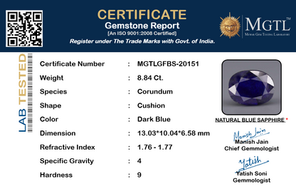 Blue Sapphire (Neelam) Gemstone - 8.84 Carats