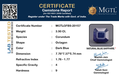 Blue Sapphire (Neelam) Gemstone - 3.90 Carats