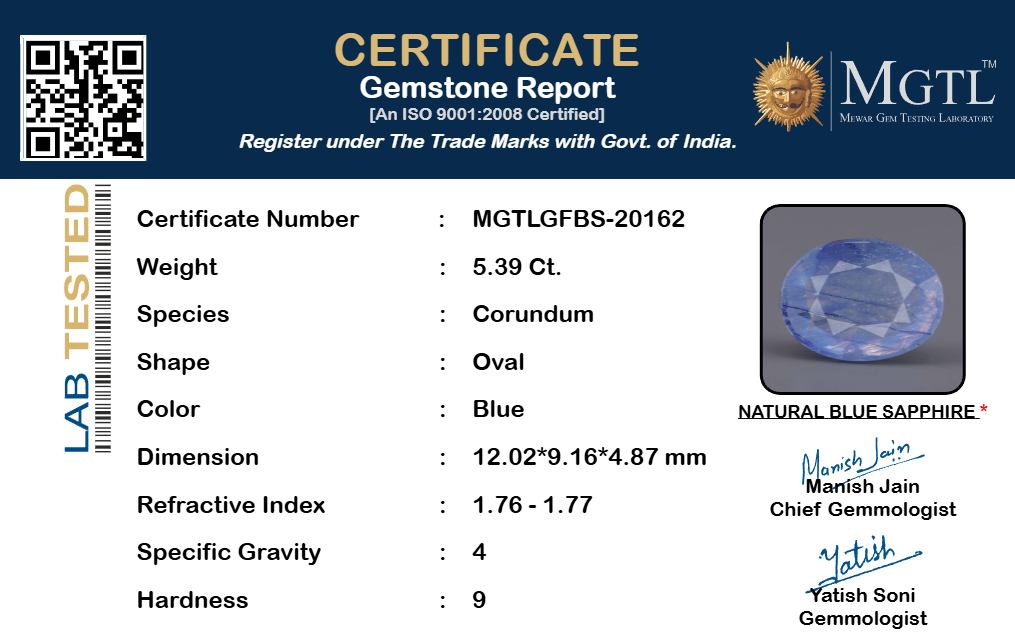 Blue Sapphire (Neelam) Gemstone - 5.39 Carats