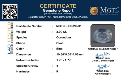 Blue Sapphire (Neelam) Gemstone - 3.99 Carats