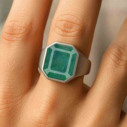 Stylish Sterling Silver Men’s Emerald Ring