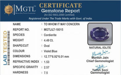 Iolite - 4.49 Carats (Kaka Neeli - 4.89 Ratti)