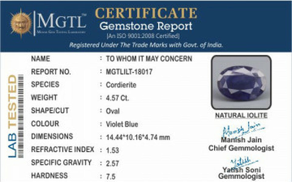Iolite - 4.57 Carats (Kaka Neeli - 4.98 Ratti)