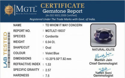 Iolite - 6.04 Carats (Kaka Neeli - 6.58 Ratti)