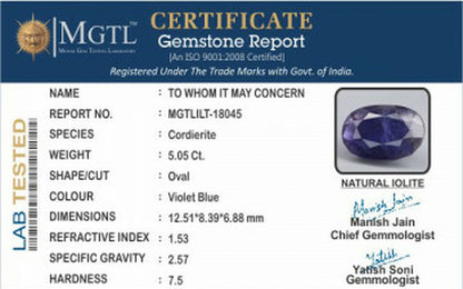 Iolite - 5.05 Carats (Kaka Neeli - 5.50 Ratti)