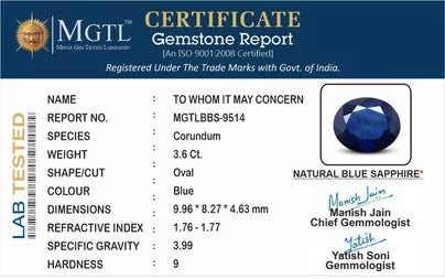 Blue Sapphire (Neelam) - 3.60 Carats