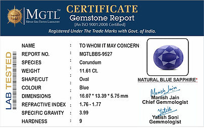 Blue Sapphire (Neelam) - 11.61 Carats