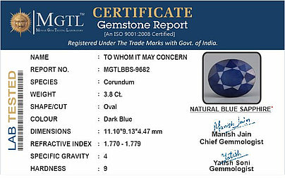 Blue Sapphire - 3.80 Carats (Neelam - 4.14 Ratti)