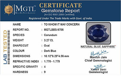 Blue Sapphire (Neelam) - 3.27 Carats