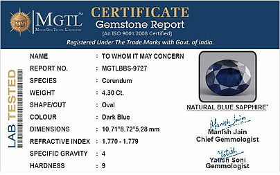 Blue Sapphire (Neelam) - 4.29 Carats