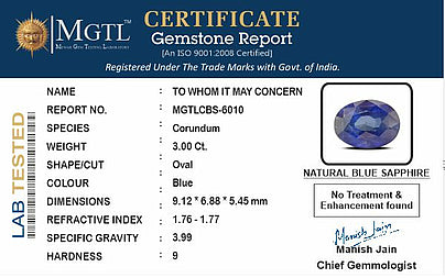 Blue Sapphire - 3.00 Carats (Neelam - 3.27 Ratti)