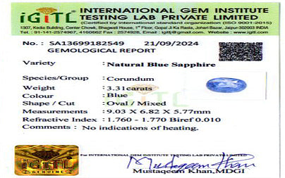 Blue Sapphire (Neelam) - 3.31 Carats